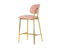 Tabouret de bar et de comptoir haut en tissu capitonné Channel, avec structure en métal doré poli, pour espace de coworking créatif et bistro privé