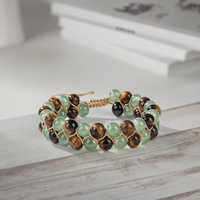 Bracelet ajustable tressé double couche en acier inoxydable avec pierres naturelles de 6 mm, fait main, logo personnalisé, pour femmes et hommes