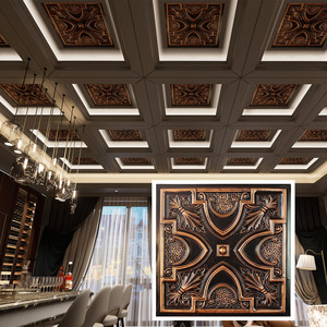 Piastrelle per controsoffitti in PVC quadrati 3D pannelli murali in rilievo Design artistico moderno per Hotel Salon Cafe Store arredamento di classe a prova di fuoco PL11 - Product Image 2
