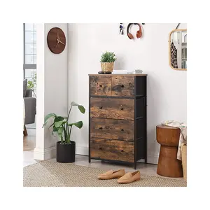 Rustic style custom made home furniture 5 drawer chest brown wooden fabric dresser