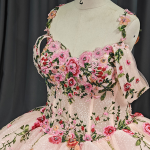 Vestido de Quinceañera Rosa de Gasa con Cristales Dy5734, Apliques de Flores 3D, Cintura Natural, Hecho a Medida para Fiesta - Product Image 2