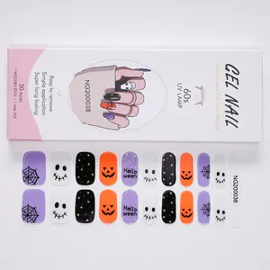 New Arrival Semi-cured Gel Nail Stickers Halloween Style With Spider Web Pumpkin Pattern for DIY Eco-friendly UV Gel Sticker