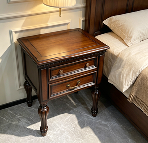 New Arrival Two Drawer Beaded Trim Cabriole Leg Solid Wood Nightstand with Dual Style Brass Pull Knobs - Product Image 1