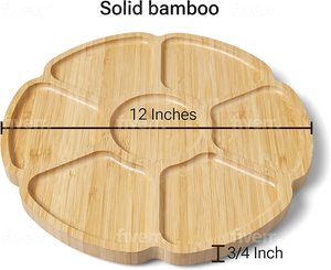 Plateau de service rond en <span class=keywords><strong>bambou</strong></span> personnalisé à 7 compartiments avec logo sur mesure, <span class=keywords><strong>assiette</strong></span> à fruits et snacks, style campagnard en bois, MOQ 100 pièces - Product Image 2