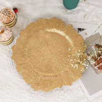 Assiettes de présentation rondes de luxe Xiangjin en PP, couleur or rose, 13 pouces, écologiques, pour mariages, fêtes et événements, décoration en plastique