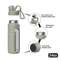 Bouteille d'eau hydrogénée isolée sous vide à large ouverture avec couvercle, plusieurs tailles disponibles : 24oz, 18oz, 12oz, pour l'extérieur