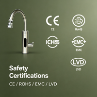 Robinet d'eau chaude instantanée électrique entièrement en acier inoxydable, design col de cygne rotatif, autoportant, étanche IPX4, pour usage extérieur et domestique