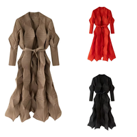 Fabrication sur mesure de cardigan plissé minimaliste, trench-coat décontracté ample, veste élégante mi-longue et sobre pour femmes