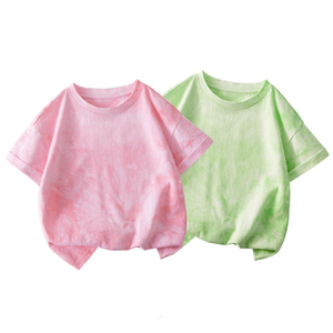 2026 신상 디자인 소프트 타이다이 드롭 숄더 디자인 95% 면 5% 스판덱스 남녀공용 유아 아동 티셔츠 - Product Image 1