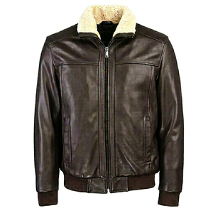 Luxury Men's Winter <b>Jacket</b> Custom Genuine Leather with Elegant <b>Bomber</b> Style High Quality Original Design Accented with Fur - Product Image 1