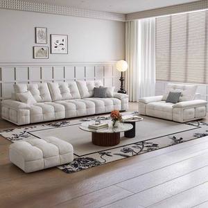 Fabric Function Bed Zero Wall Modern Simple Style Living Room Home Telescopic 3-seater <b>Wood</b> 2509C Creamy Style Adds a Touch of E - Product Image 3