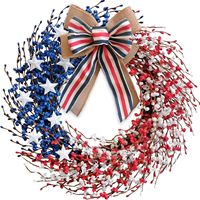 Couronne de roses artificielles en plastique de style américain, faite à la main, pour la porte d'entrée, commémorative, pour le Jour de l'Indépendance des États-Unis 2026, de la marque Whh