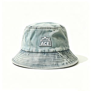 หมวกบักเก็ตยีนส์วินเทจแบบฟอกสี  ยูนิเซ็กส์  ตกแต่งด้วยแผ่นซิลิโคน ACE Mountain ปีกกว้าง  หมวกกันแดดสำหรับกิจกรรมกลางแจ้ง  ผ้าฝ้ายลายขาดสไตล์ชาวประมง - Product Image 4