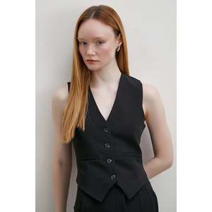 Chaleco con Copas Forradas, Traje Negro para Mujer, Chaleco con Decoración de Botones - Product Image 3