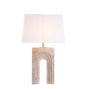 Lampada da Tavolo Dimmerabile con Base in Travertino Naturale per Arredamento Soggiorno e Camera da Letto - Product Image 1