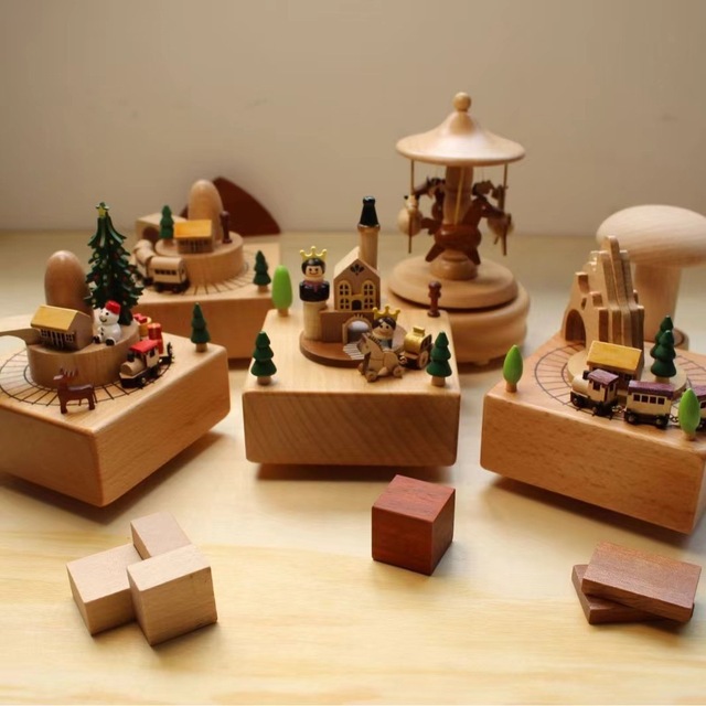 New Design Music Box Wooden Creative Music Box Carousel Home Decoration Crafts Birthday Gift Music Toy for Kids