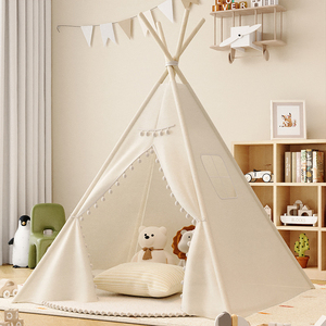 Tienda de campañ<span class=keywords><strong>a</strong></span> portátil para juegos, juguetes de lona de algodón para niños, tienda de juegos plegable para interiores, tiendas familiares triangulares - Product Image 2