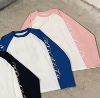 Camiseta de Manga Larga Raglán con Estampado Personalizado, Venta al Por Mayor, OEM, ODM, Marca Privada, Camiseta de Béisbol para Marcas de Ropa Urbana y Revendedores