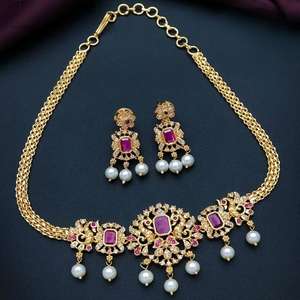 Elegante conjunto de gargantilla de diseño Micro plateado con AD de la mejor calidad con pendientes para mujer para ropa de boda conjunto de joyería de moda - Product Image 2