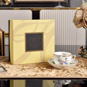 European Luxury Exquisite Flower Concentrated Bone China <b>Cup</b> and Saucer Set with Gift Box Eco-Friendly - Product Image 2