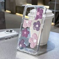 Coque de téléphone anti-chute à couverture intégrale motif fleur peinture à l'huile rose et violette pour iPhone 12/13/14/15/16/17 Pro Max
