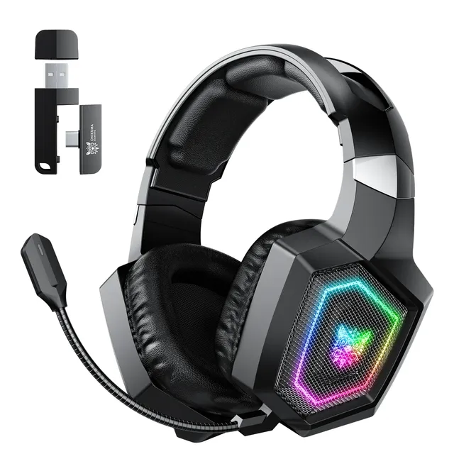 ONIKUMA GT806 2.4GHz AUX Bluetooth 5.3 Tri-Mode Wireless RGB Gaming Headset with Detachable Microphone for PS4 PC Mobile Devices
