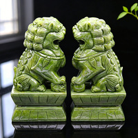 Statue de chiens Foo en jade vert naturel, paire de lions gardiens chinois, décoration Feng Shui pour la protection de la maison