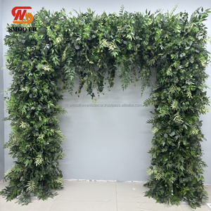 Arco de boda cuadrado con soporte y follaje natural verde, con hojas verdes de doble cara para decoración de puertas de boda. - Product Image 1