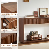 Table console moderne à rainures avec tiroirs, design étroit pour entrée, salon, rangement, panneau de particules + MDF, élégante pour petit espace