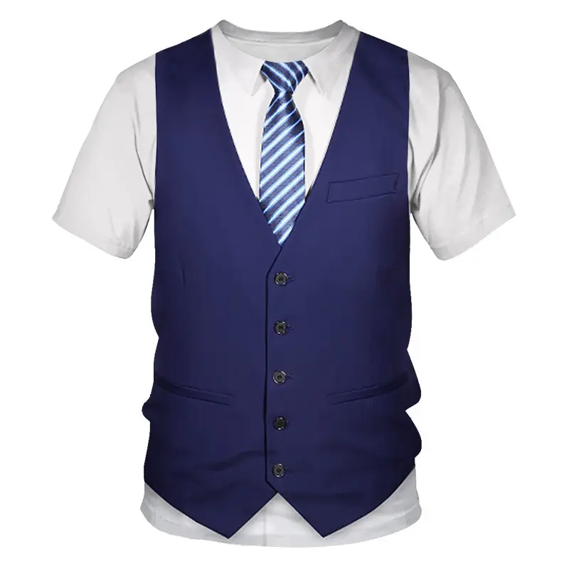 कस्टम Mens और बच्चों गूंथ नकली सूट और टाई Tshirts बनाने की क्रिया नकली टक्सेडो पुरुषों की लघु आस्तीन टी शर्ट
