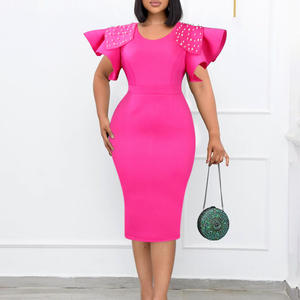 Commerce extérieur Grande taille Femme Nouveauté 2024 Col lotus Manches à volants Perles Anti-statique Taille empire Été <span class=keywords><strong>OL</strong></span> Européen Américain - Product Image 1
