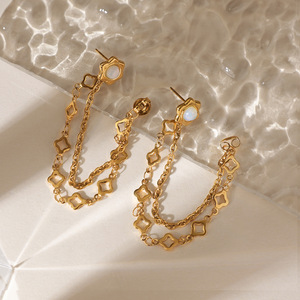 Drop <b>Earrings</b> Gold Plated <b>Opal</b> Flower Chain Tassel For Women Everyday Wear - Product Image 4