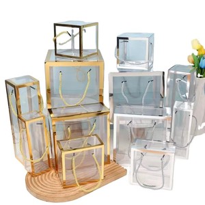 Hot Bán Bán Buôn PVC Vàng Và Sliver Quà Tặng Gói Hộp Trong Suốt Vuông Đảng Ủng hộ PVC Tay Hộp Quà Tặng - Product Image 4