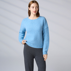 Women's Crewneck Knit <b>Pullover</b> <b>Sweater</b> Wool Blend Soft Long Sleeve Casual Solid Light Blue Knitwear for Autumn Winter - Product Image 1