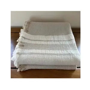 条纹装饰定制高品质编织亚麻纯色沙发亚麻绗缝卧室毛毯