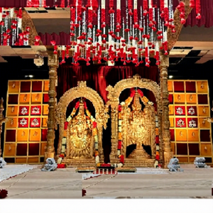South Indian <b>Wedding</b> Mandap Ceremony Backdrop Sculpture South Indian Tirupati Balaji Lakshmi Statue South Indian Fiber <b>Props</b> - Product Image 1