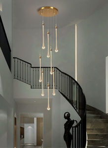 Nouveau design longue goutte <span class=keywords><strong>d</strong></span>'<span class=keywords><strong>eau</strong></span> K9 lustre en cristal pour escalier de villa LED lustre de luxe moderne - Product Image 2