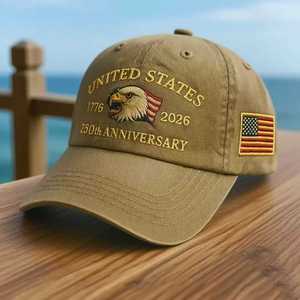 High Quality US 250th Anniversary 100% Cotton Baseball Cap Adjustable Curved Brim Silk Screen Printed Golf Dad Hat