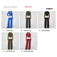 Nouvel ensemble de yoga 2 pièces 2026 à col montant et fermeture éclair, pantalon taille haute légèrement évasé color block, tenue de sport décontractée pour la gym