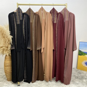 Eid Luxury Sparkle Diamond Open Abaya With Diamond Belt With Side Pockets Nida Material Popular Women Rhinestone Abaya 2010# - Product Image 6