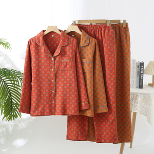 <span class=keywords><strong>Pigiama</strong></span> da Donna in Pura Garza di Cotone Stile Vintage con Vita Elasticizzata per Primavera/Autunno - Abbigliamento da Casa OEM Disponibile - Product Image 4