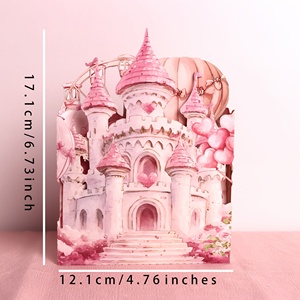 Tarjeta de felicitación 3D para el día de San Valentín Declaración de gato lindo en un castillo de palacio por globo aerostático Tarjetas emergentes 3D de doble puerta - Product Image 4