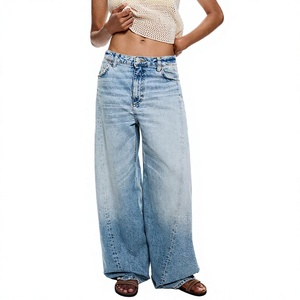 Pantalones vaqueros de algodón lavado a la piedra de cintura alta y pierna ancha para hombre, talla grande, ajuste holgado, cierre de botón, color liso, tejido. - Product Image 1