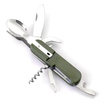 Ensemble de couverts pliables 7-en-1 en acier inoxydable pour camping et pique-nique, couteau, fourchette et cuillère multifonctionnels pour voyage
