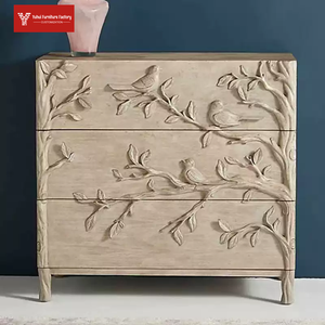 Armoire rétro <span class=keywords><strong>française</strong></span> en bois massif avec motifs d'oiseaux et de fleurs en relief, armoire de rangement à six compartiments, armoire d'entrée de style américain - Product Image 2
