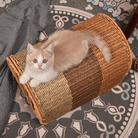 Porte-animaux en rotin écologique, nid portable pour chat, maison de voyage pour animaux de compagnie, maison de couchage intérieure toutes saisons pour chats et petits animaux