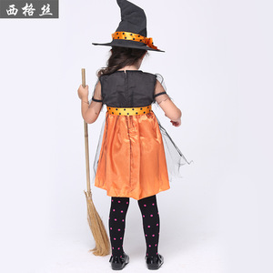 Disfraz de bruja de Halloween para niños, vestido tutú naranja y negro con sombrero y escoba para niñas, cosplay - Product Image 2