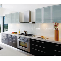 Meubles de cuisine modulaires de luxe de style américain, options en stratifié, acrylique et marbre, avec charnières à fermeture amortie
