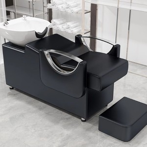 Poltrona da Salone di Bellezza Stile Moderno <span class=keywords><strong>con</strong></span> Lavatesta Reclinabile per Lavaggio Thai, <span class=keywords><strong>Lavabo</strong></span> in Ceramica e Lettino Integrato - Product Image 1