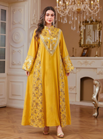 Abaya élégante en polyester pour l'automne et l'hiver, col montant, broderie de paillettes, garniture à franges, coupe ample, robe longue modeste pour femmes musulmanes